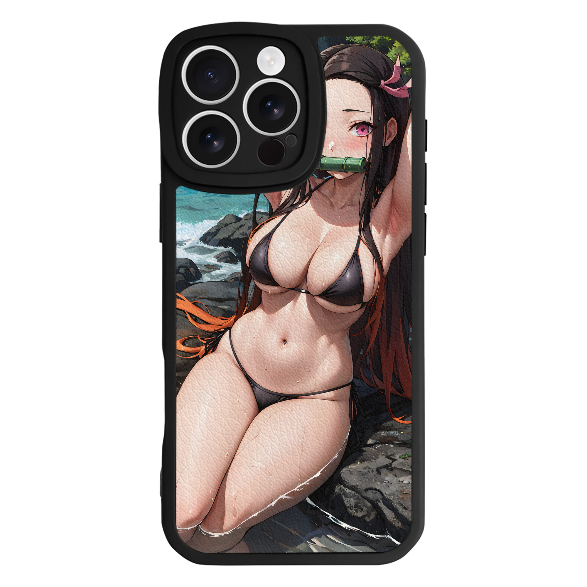 （画像用） 鬼滅の刃（きめつのやいば）竈門 禰󠄀豆子／かまど ねずこ Kamado Nezuko 【iPhone 16シリーズ対応】シリコンスマホケース（レザー調） 材質：シリコン